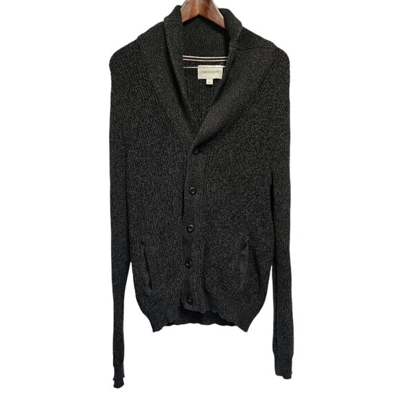 SUN+STONE Knit Button Front Long Sleeve Cardigan Sweater SMALL Gray/Black - Picture 1 of 4